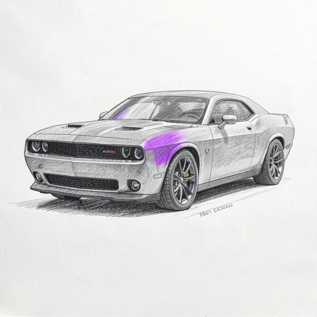 Dodge brand representation in a graphite pencil sketch style.